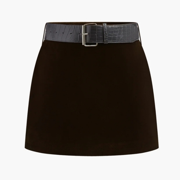 9- NWT Commense Crocodile Belted Velvet Mini Skirt XS - Picture 2 of 5